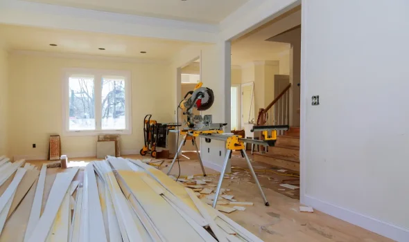 Builders Rodney home renovations with tools and timber prepared for installation