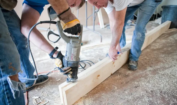 Builders Rodney team working on home renovations with precise woodworking