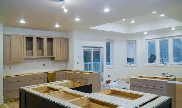 Kitchen under renovation with new cabinetry by Builders Rodney showcasing expert kitchen renovations